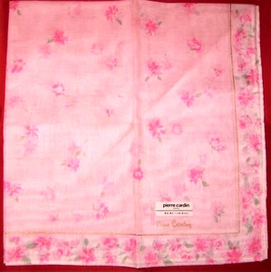 PIERRE CARDIN *Pink Flowers Handkerchief 42cm /OOKOUTI*22 - Picture 1 of 5