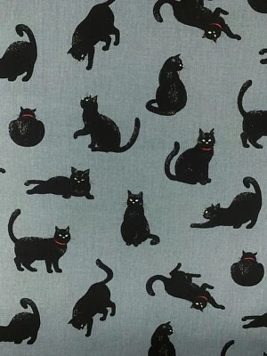 Cat fabric, grey black cotton, black cats material, animal kitten print - Image 1 of 4