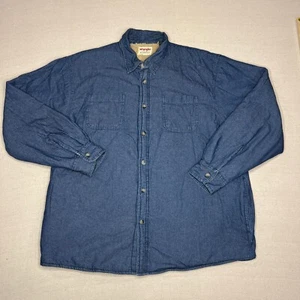 Wrangler Shirt Adult XL Blue Sherpa Lined Fleece Flannel Button Chambray shacket - Picture 1 of 7