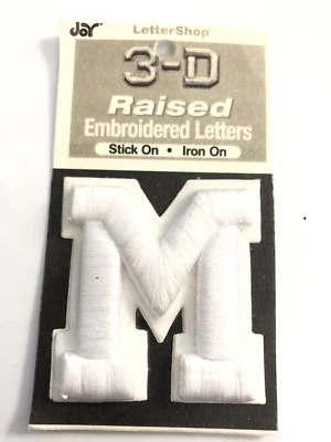 Joy Letter Shop White M 2” Iron Stick On Embroidered Patch Craft Appliqué Sewing - Image 1 of 4