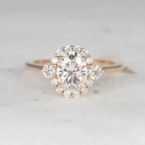 2.80 Carat Oval Cut Real Moissanite Halo Engagement Ring 14K Rose Gold Plated - Picture 1 of 8