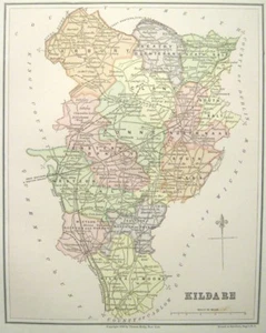 Irish Map County KILDARE Curragh Ireland Midlands Baronies Thomas Kelly 1882 - Picture 1 of 10