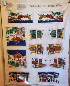 Scena cuscino pannello tessuto vintage Wamsutta Hallmark Stitch & Sew A CHRISTMAS VILLAGE - Foto 1 di 6