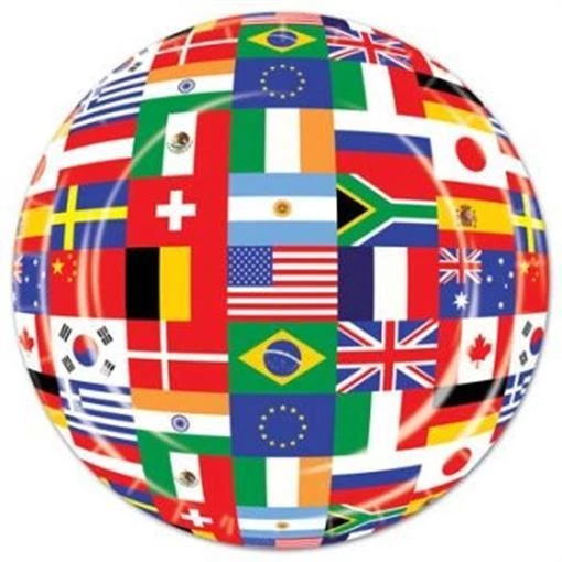 International Flags 7 Inch Paper Plates 8 Pack Olympics Travel Party Decoration - Image 1 of 1