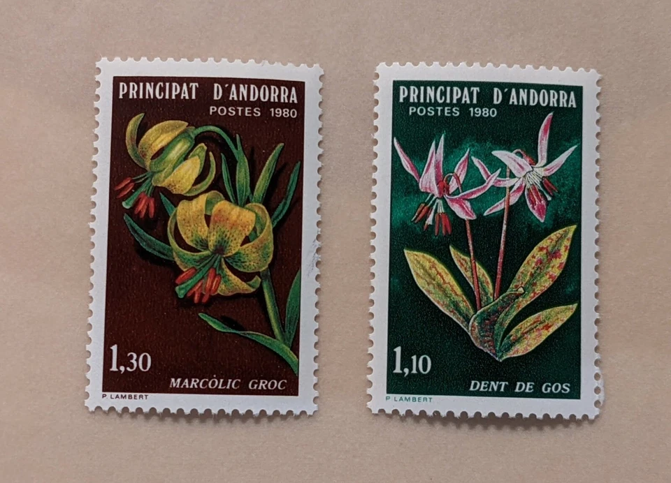Andorra Fr. Lily Violet Nature Protection Flowers 2v 1980 MNH SG#F305-F306 - Image 1 of 1