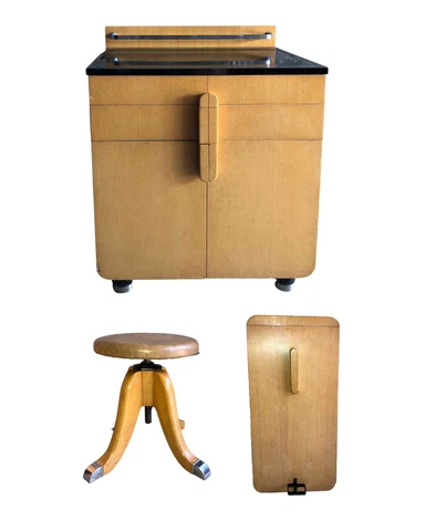 Hamilton Vintage Art Deco Mid Century Modern Cabinet, Trash, and Swivel Stool Cover