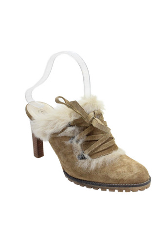 Coach donna pelliccia scamosciata tacco slip on beige taglia 8 1 2