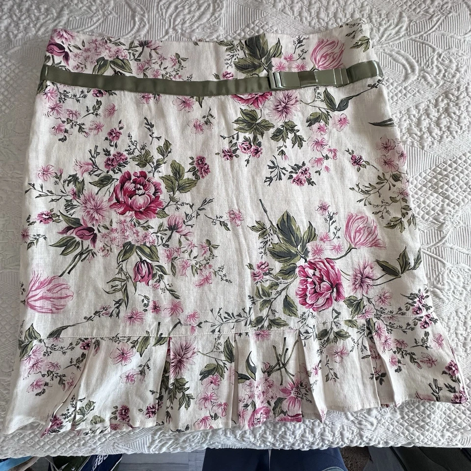 Falda De Colección ARDEN B. Lino Talla 10 Blanca Floral Cremallera Lateral Hasta la Rodilla Dobladillo Plisado Foto 1 de 4