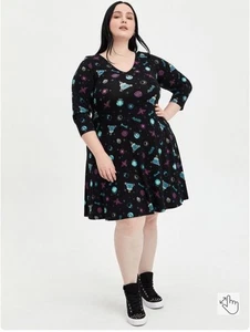 Torrid Disney Haunted Mansion Fluted midi Dress black plus size 1X stretchy nwot - Picture 1 of 15