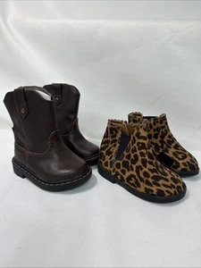 Garanimals Toddler Boots Set Of 2 Brown Faux Leather And Suede - Picture 1 of 13