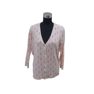 Suéter Cárdigan Ligero Manga 3/4 Estampado Caballito de Mar Rosa Crema MERONA XL Foto 1 de 4