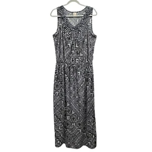 Faded Glory Kleid Damen 2X schwarz weiß ärmellos Maxi geometrisches Muster V-Ausschnitt - Bild 1 von 6