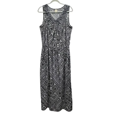 Vestido Gloria Desteñido Para Mujer 2X Negro Blanco Sin Mangas Maxi Estampado Geométrico Cuello en V Foto 1 de 4