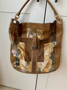 Stunning Vintage Anya Hindmarch Handbag In Tan Suede, Tan Patent And Python - Picture 1 of 15