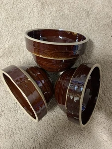 Vintage braun Keramik Steinzeug gerippt Rührschüssel 5 Zoll USA langlebig Bienenstock - Bild 1 von 4