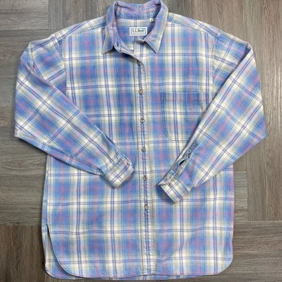 L.L.Bean Plaid Shirt Mens Medium Blue Pink Long Sleeve Vintage 90s Button Up - Image 1 of 4