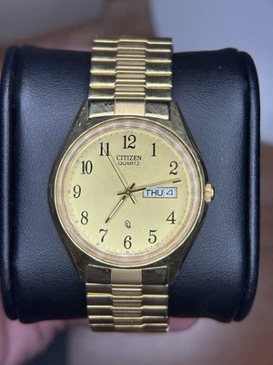 VTG Men's Citizen Quartz 1100-S63812 HST Gold Tone Watch Day/Date New Battery! - image 1 of 4