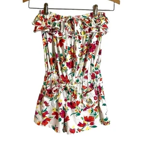 Girl's Guess Los Angeles Ruffled Floral Print Shorts Romper Red White Size 10-12 - Picture 1 of 9