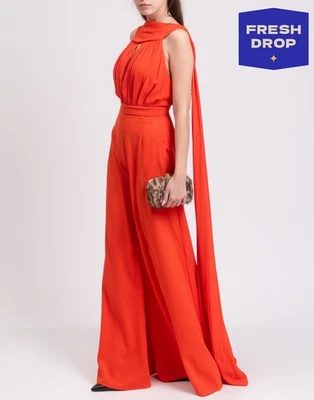 PVP €735 ELISABETTA FRANCHI Mono ancho con capa de crepé IT38 US2 UK6 XS espalda abierta  Foto 1 de 4