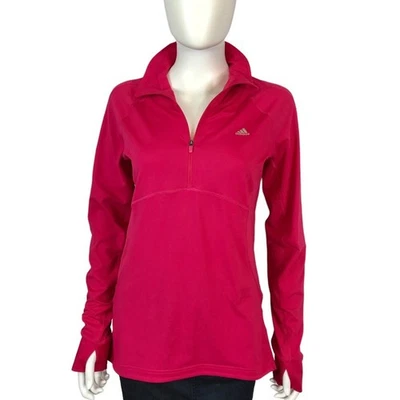 阿迪达斯运动夹克 Fuchsia 粉红色 1/4 拉链运动休闲套衫 M 码 — 第 1/4 张图片