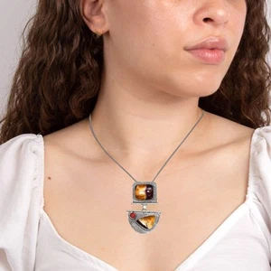 Vintage Designer Wild Horse Jasper Carnelian Garnet Sterling Silver Pendant - Picture 1 of 11
