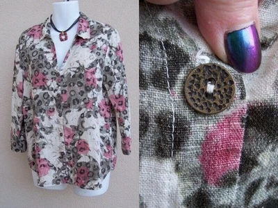 Lo último Algodón Marc Ware Lino Top Camisa Talla L XL OTOÑO Leopardo Estampado Cuello Blusa Foto 1 de 4