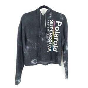 Polaroid Cropped Hoodie Sweatshirt Damen M Acid Washed Grau Grunge Streetwear - Bild 1 von 5