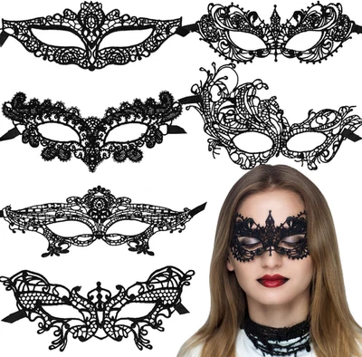 Maskerade Maske, 6 Stück Venezianische Maske Damen Spitze Maske Elegant Maskenba - Bild 1 von 4