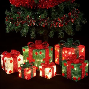 Qilery 8'' 6 4 Set of 6 Christmas Lighted Gift Boxes, 60 LED Christmas Box De... - Picture 1 of 6