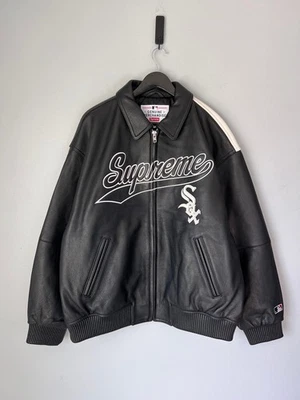 Chaqueta de cuero Supreme Chicago White Sox - Talla XL - Negra - NUEVA Foto 1 de 4