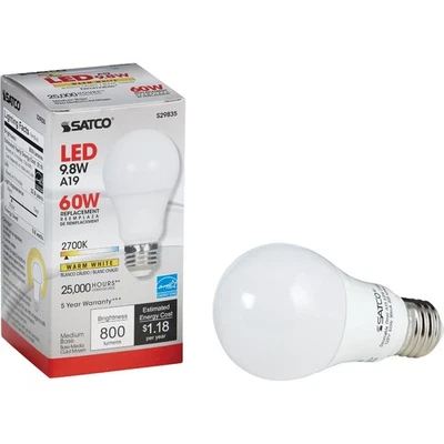 Satco 60W Equivalent Warm White A19 Medium Dimmable LED Light Bulb S29835 Satco - Image 1 of 4