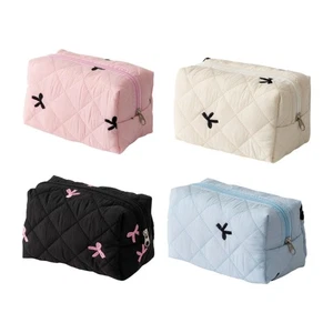 Bowknot Quilted Lipstick Organizer Large Capacity Portable Cosmetic Storage Bag - Picture 1 of 12