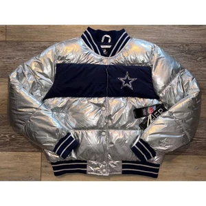 NWT G-III 4Her Dallas Cowboys NFL Puffer Jacket Full Zip Silver Women's Medium - Picture 1 of 6