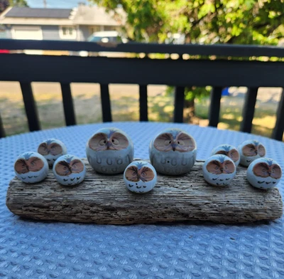 Fitz and Floyd Owl Salt & Pepper Set Driftwood Owl Owlets Figurine Vintage Boho - Image 1 of 4