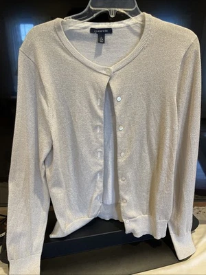 Lands' End Cardigan Women's Size Large Beige Metallic Button Down - Image 1 of 4