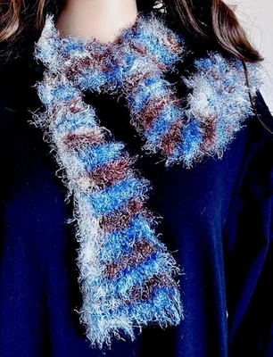 Handknit Fuzzy Knit Scarf Multicolor Striped Pattern - Image 1 of 2