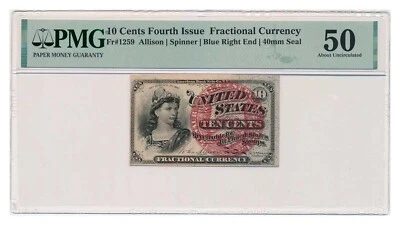 UNITED STATES banknote 10 Cents 1869 PMG grade AU 50 About Uncirculated - Image 1 of 4