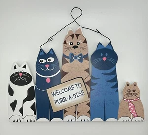 Wandbehang "Welcome To Purr-A-Dise" Willkommen Zuhause Katze Schild 12" breit x 8,5" hoch - Bild 1 von 2