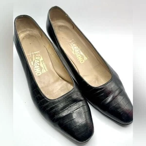 Salvatore Ferragamo schwarze Leder Slipper Blockabsatz Größe 38,5 B - Bild 1 von 8
