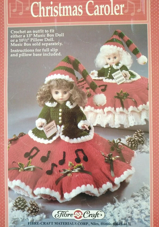 CHRISTMAS CAROLER -33cm caja de música o almohada muñeca Fibrecraft Crochet Pat FCM224 Foto 1 de 1