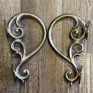 Set Decorative Cast Iron Wall Shelf Bracket Brace Ornate Curls Gold Decor Scroll - Picture 1 of 6