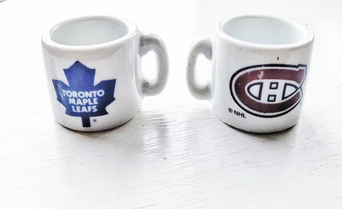 NHL ceramic mini mugs lot of 2 Mtl Canadian, Toronto Maple Leafs Cover