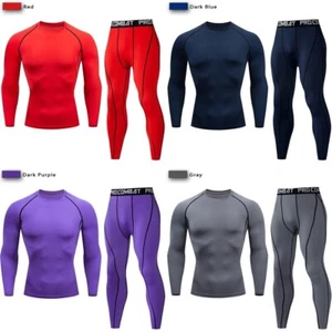 2pcs Men's Compression Sportswear Suit GYM Tight Sports Yoga Sets Workout Joggin - Picture 1 of 24