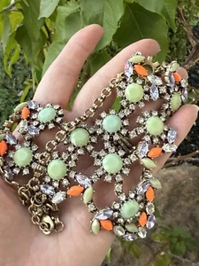 J. Crew Crystal Rhinestone Statement Bib Necklace 16"-19" green/lavender/orange - Picture 1 of 4
