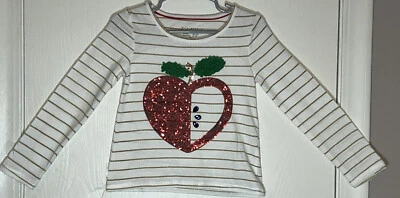 Max Studio Kids Little Girl's Sz 4 Top Long Sleeve Gold Stripes Sequin Apple EUC - Image 1 of 4