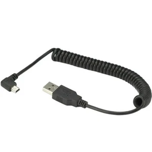 USB 2.0 Type A to Mini 5Pin Coiled Data Charging Cable - Right Angle - Picture 1 of 3