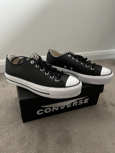 Converse Chuck Taylor All Star Lift Platform Pelle Nero UK 8 5 mai indossate