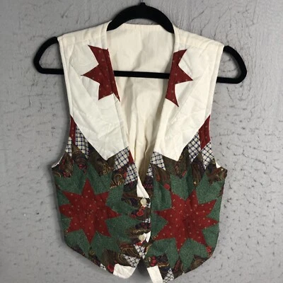 Quilted Vest Womens Medium Green Rust Panels Grandma Core Country Western - Image 1 of 4