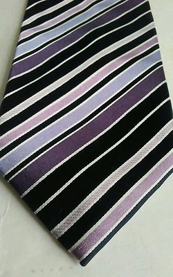 Corbata a rayas ROBERTO VILLINI COUTURE seda negra/beige/púrpura 58 x 3/34" rn86823 Foto 1 de 4