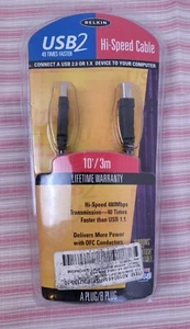 Belkin USB2 Hi-Speed Cable 10' A Plug/B Plug - NEW Factory sealed - Picture 1 of 2